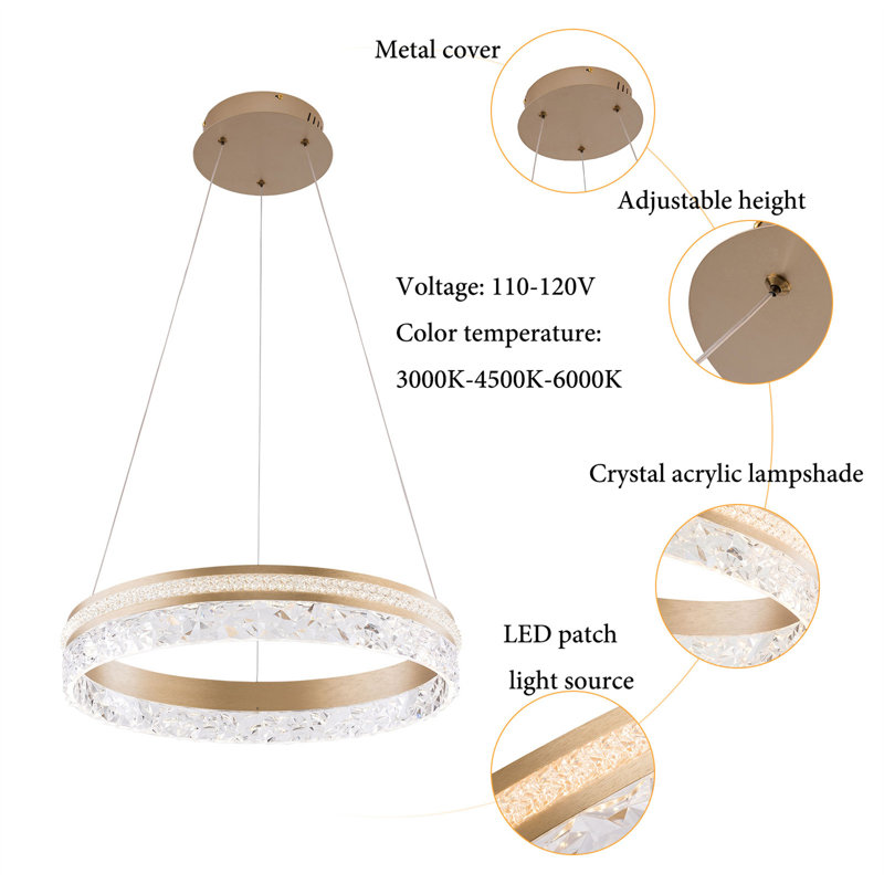 Mercer41 19.7in Modern LED Dimmable Pendant Ceiling Light with Remote